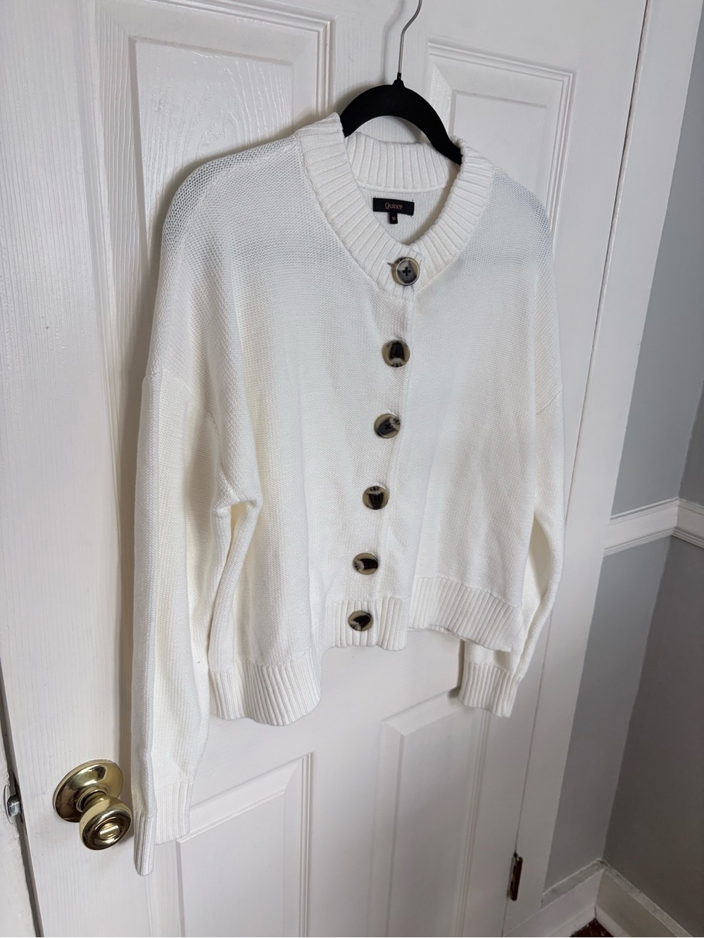 Quince 100% Organic Cotton Cropped Cardigan Sweater Ivory Medium - Picture 3 of 10